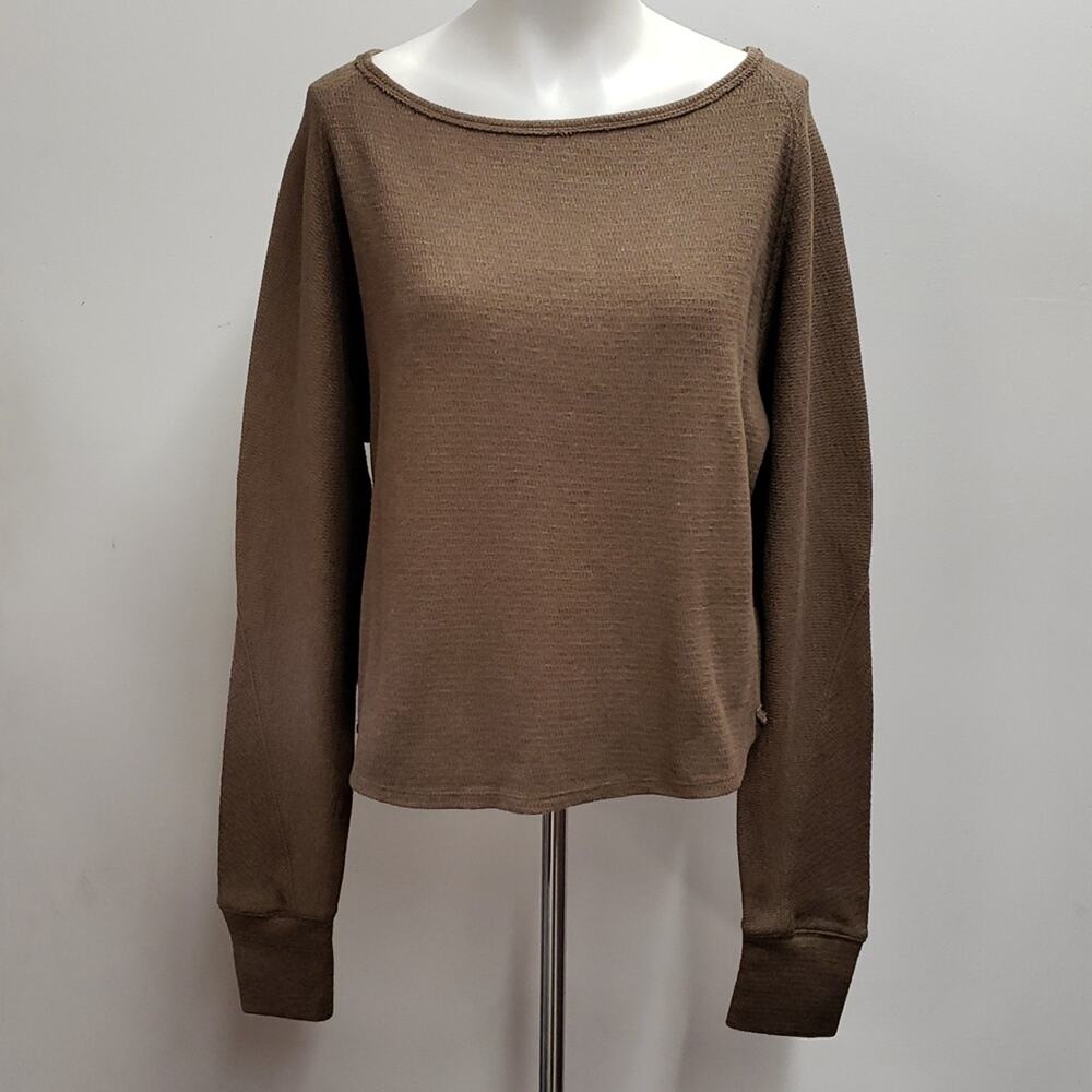 Free People We The Free Jess Long Sleeve Coco Brown Thermal Boat Neck Woman's L
